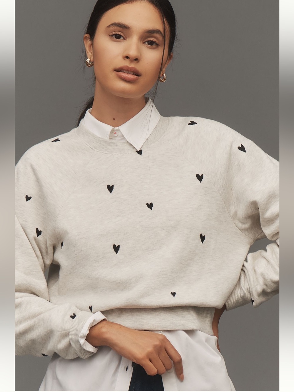 Anthropologie Maeve Embroidered Shrunken Crew Neck Sweatshirt